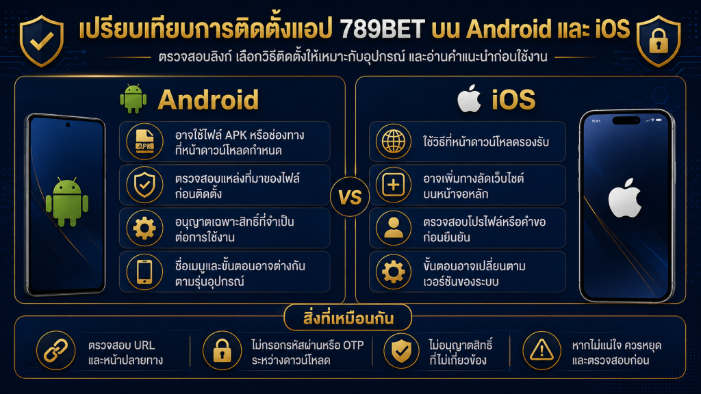 เปรียบเทียบการติดตั้งแอป 789BET บน Android และ iOS