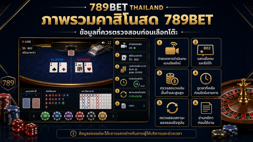 ภาพรวมคาสิโนสด 789BET และข้อมูลที่ควรตรวจสอบก่อนเลือกโต๊ะ